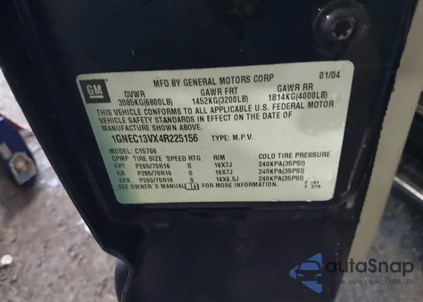 2004 Chevrolet Tahoe Ls from USA, damaged, VIN 1GNEC13VX4R225156